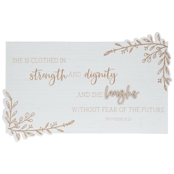 New Proverbs 31:25 Wood Wall Hanging Decor - Picture 1 of 4